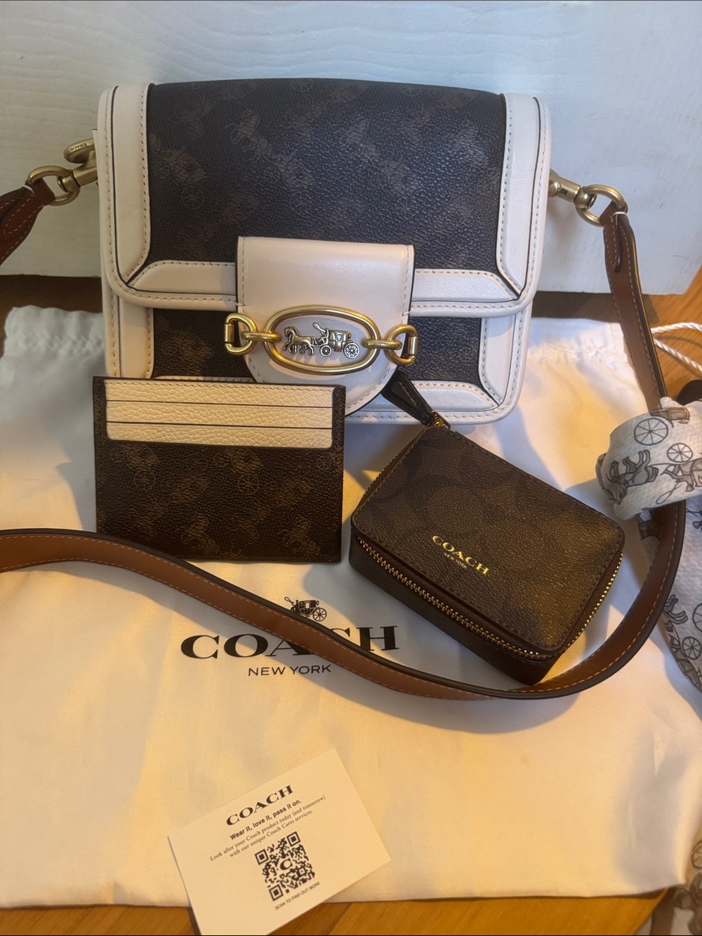 Coach Hero Mini Truffle Crossbody Bag, Coin Pouch, Card Holder, Scarf EUC Chalk